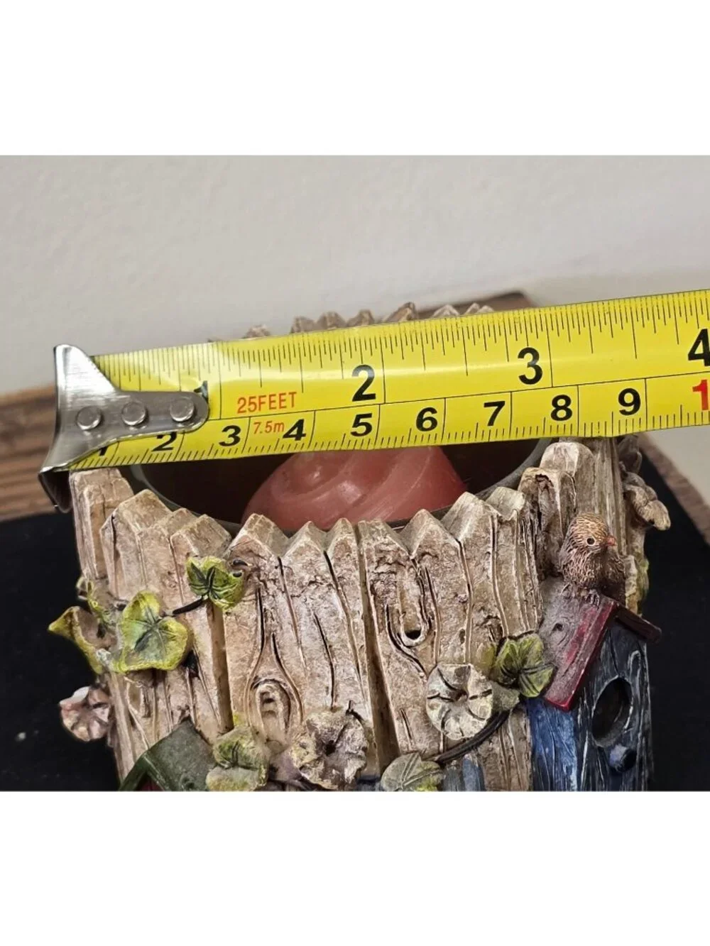Birdhouse Themed Votive Candle Holder & Insert Rustic Tree Log Homespun Country